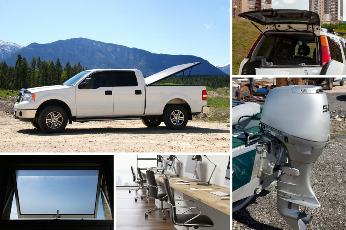Gas struts at work: ute lids, tailgates, outboard motors, office chairs and windows