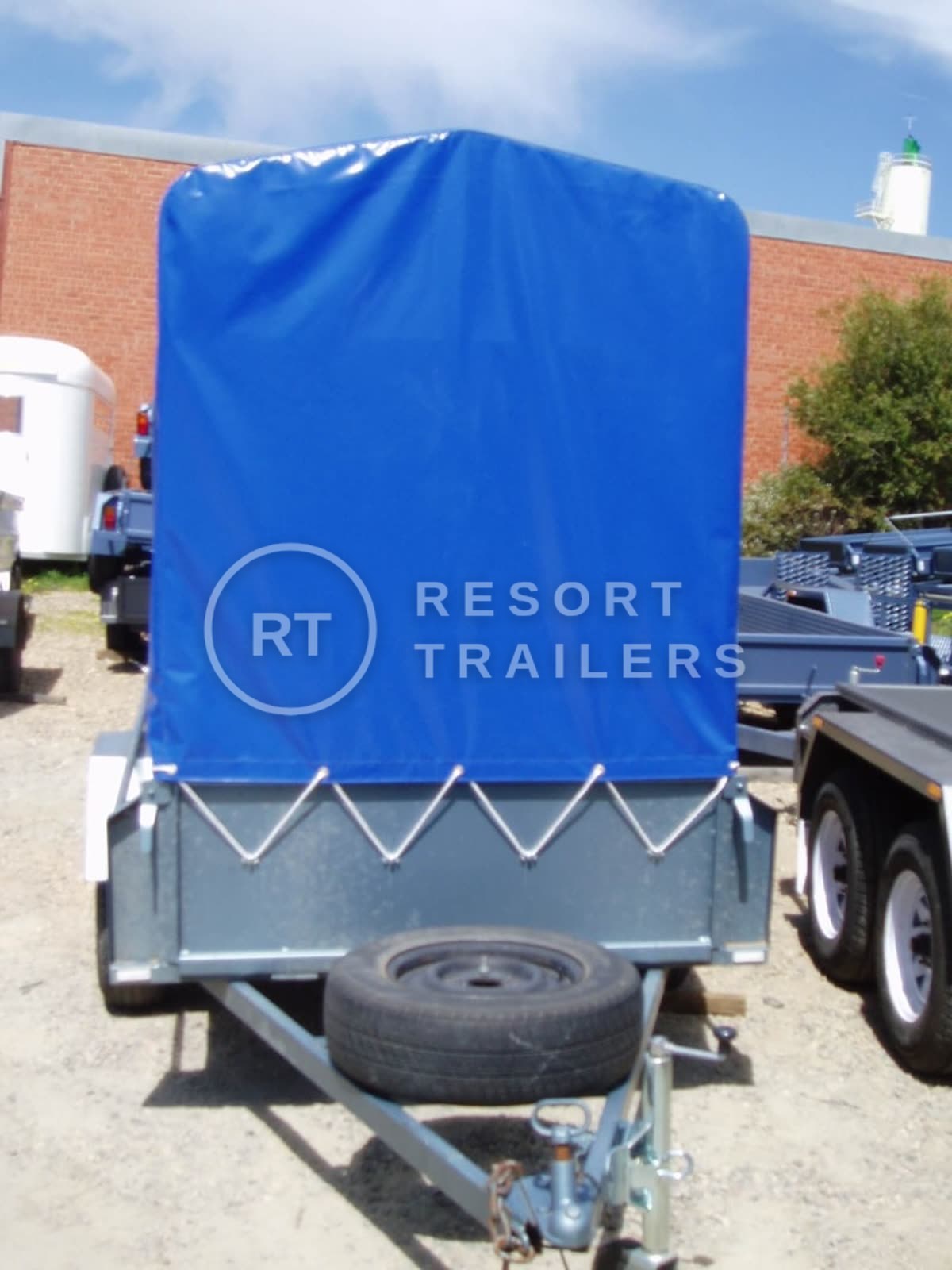 Custom canopy with ripstop vinyl for alpacas — built by Resort Trailers