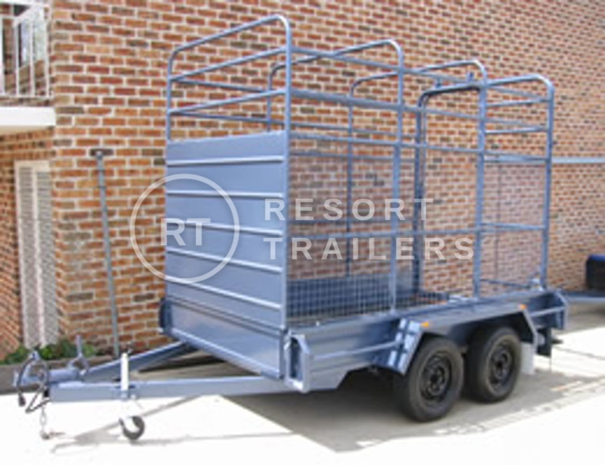 Dual axle, agricultural livestock trailer with mesh cover — built by Resort Trailers