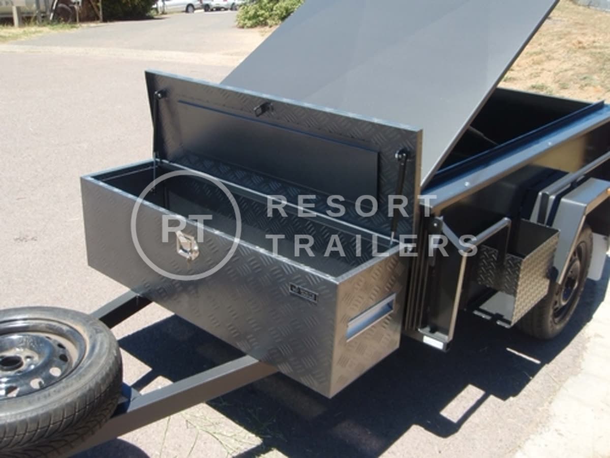 Site box on custom box trailer — built by Resort Trailers
