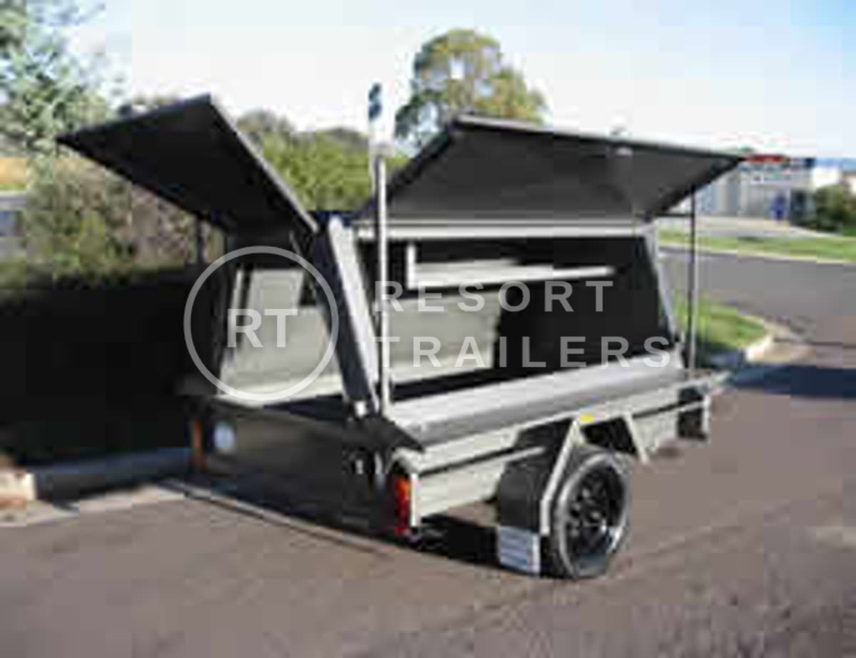 Enclosed trailer with all doors open — built by Resort Trailers